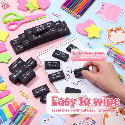 Resurhang 180 Pcs Erasers Bulk for Kids Inspirational Pencil Erasers Bulk for Drawing Motivational Big Eraser School Supplies for Classrooms Back to School Office (Motivational,Black)