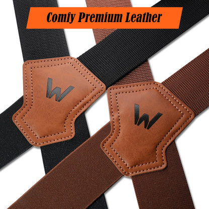 WELKINLAND 2-Piece Sets Black & Brown Work Suspenders, Heavy Duty Suspenders for Men, 2Inch-Wide Mens Suspenders Hooks Belt Loop for Seniors, Black Mens Suspender Jeans, Brown Suspender Men Gift