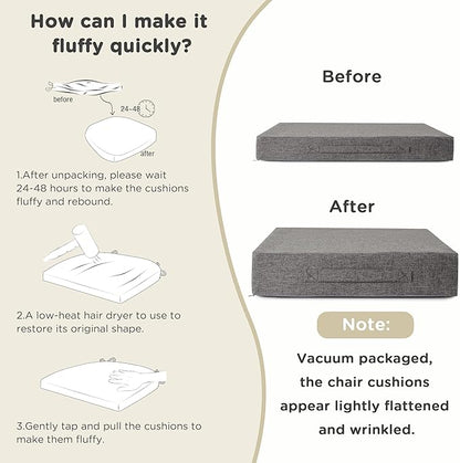 AddGrace Recliner Cushions for Elderly Thick Seat Cushion 20"x20"x4" Chair Pads with Non Slip Backing and Washable Cover for Couch Armchair Chairs Light Grey