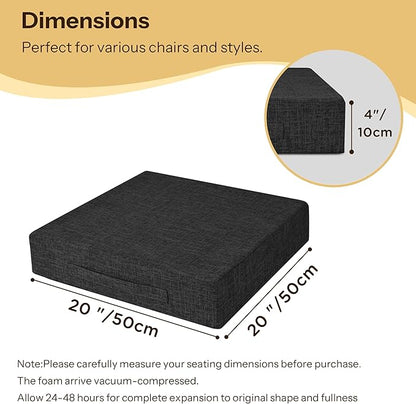 Recliner Cushions for Elderly 20X20X4 Inch Thick Seat Cushion for Recliner Chair with Non-Slip Bottom and Washable Cover Square Chair Cushions for Couch, Armchair, Floor (1, Black)