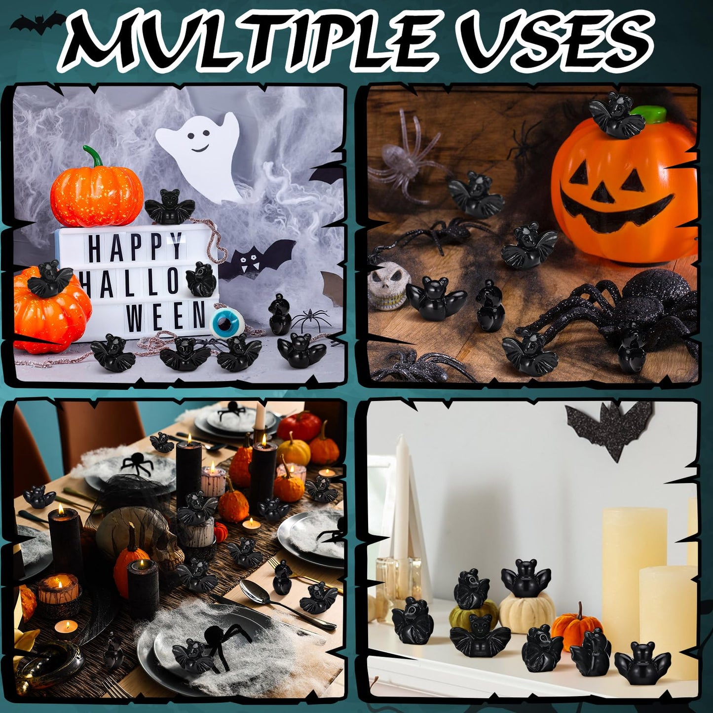 VioraWhite 100 Pcs Halloween Miniatures Mini Resin Bats Black Figures Tiny Resin Animals Decor for Halloween Scene Party Bag Fillers Garden Decor