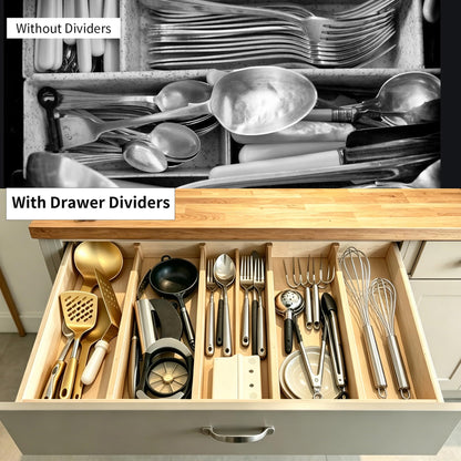 Utoplike 4 pcs Bamboo Kitchen Drawer Dividers Large, Adjustable Drawer Organizers, Spring Loaded, Expandable Organization Works in Kitchen, Dresser, Bathroom, Bedroom, Drawer, Desk