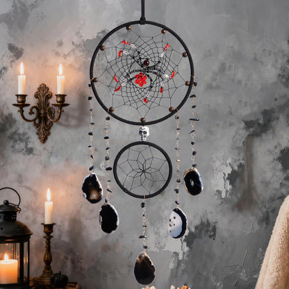 Spider Dream Catchers Black Gothic Dream Catcher Wall Hangings Vintage Crystal Suncatcher Hanging Window Panel Ornaments for Adults Boys