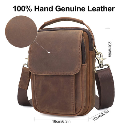 Augus Leather Small Messenger Bag For Men Crossbody Handbag Shoulder Sling Travel Bags for Men Purse Daypack Magnetic Buckle (Brown)