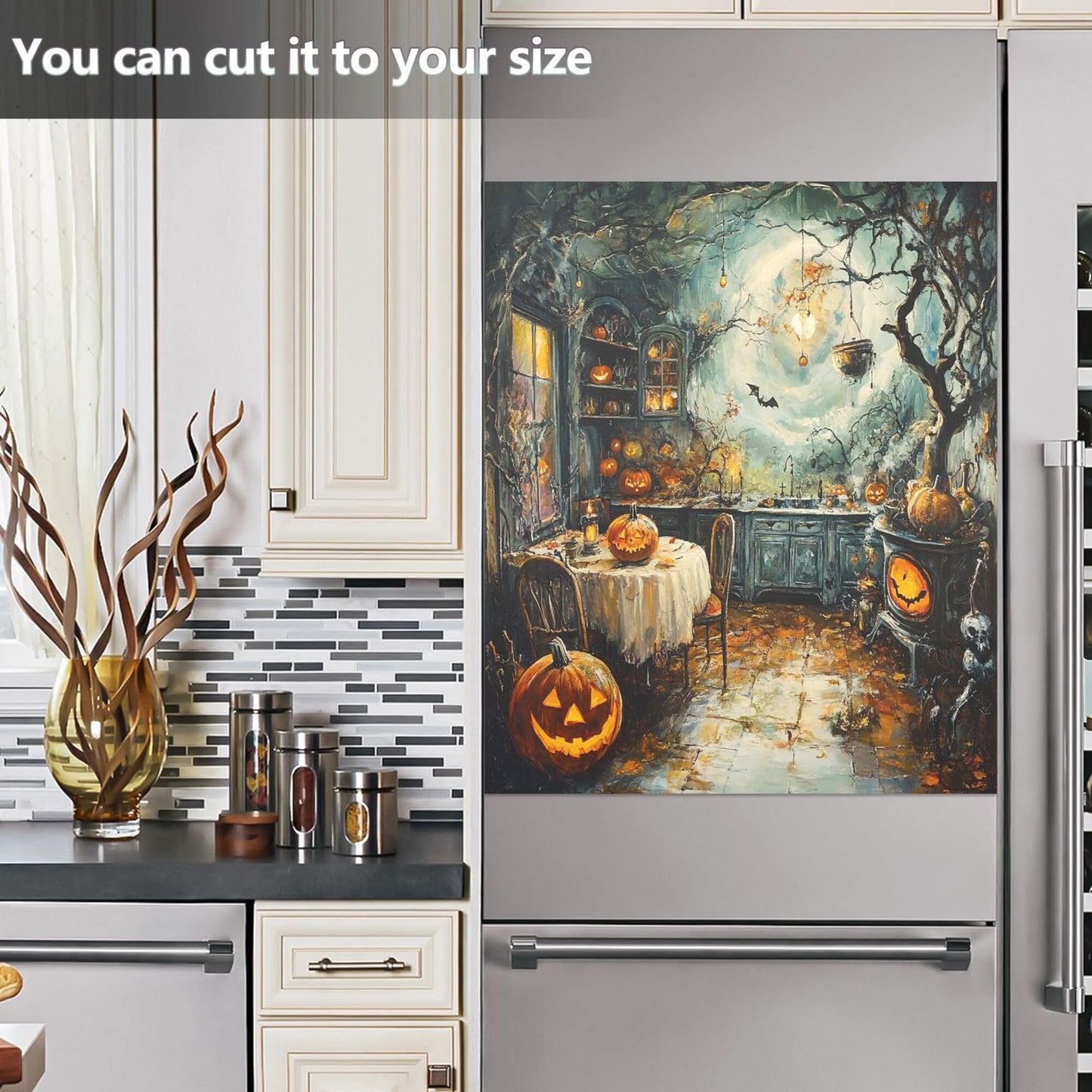 Happy Halloween Kitchen Dishwasher Stickers Magnetic Cover Spooky Pumpkin Kitchen Fridge Magnet Covers Decals Home Decorations Vinyl Sticker Reusable 23W x 26H inches