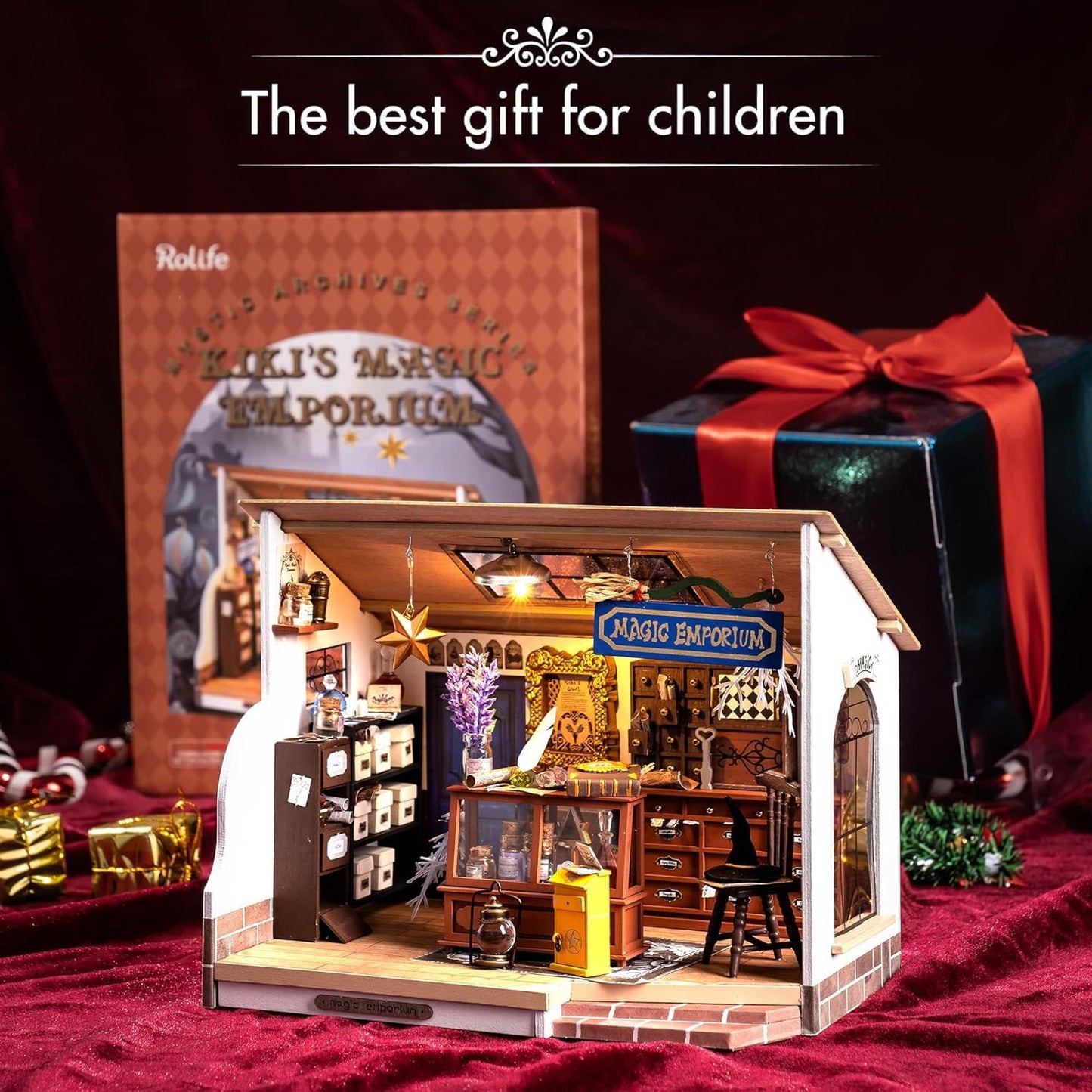 Rolife DIY Miniature House Kit Magic House, Tiny House Kit for Adult to Build, Mini House Making Kit with Furniture, Halloween for Family and Friend (Kiki's Magic Emporium)
