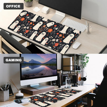 ainori Cute Ghost and Floral Mouse Pad – 12x31.5in Non-Slip Rubber Desk Mat with Halloween Design – Large Extended Mousepad for Office, Home, and Gaming – Deskmat Gifts for Halloween Lovers Decor