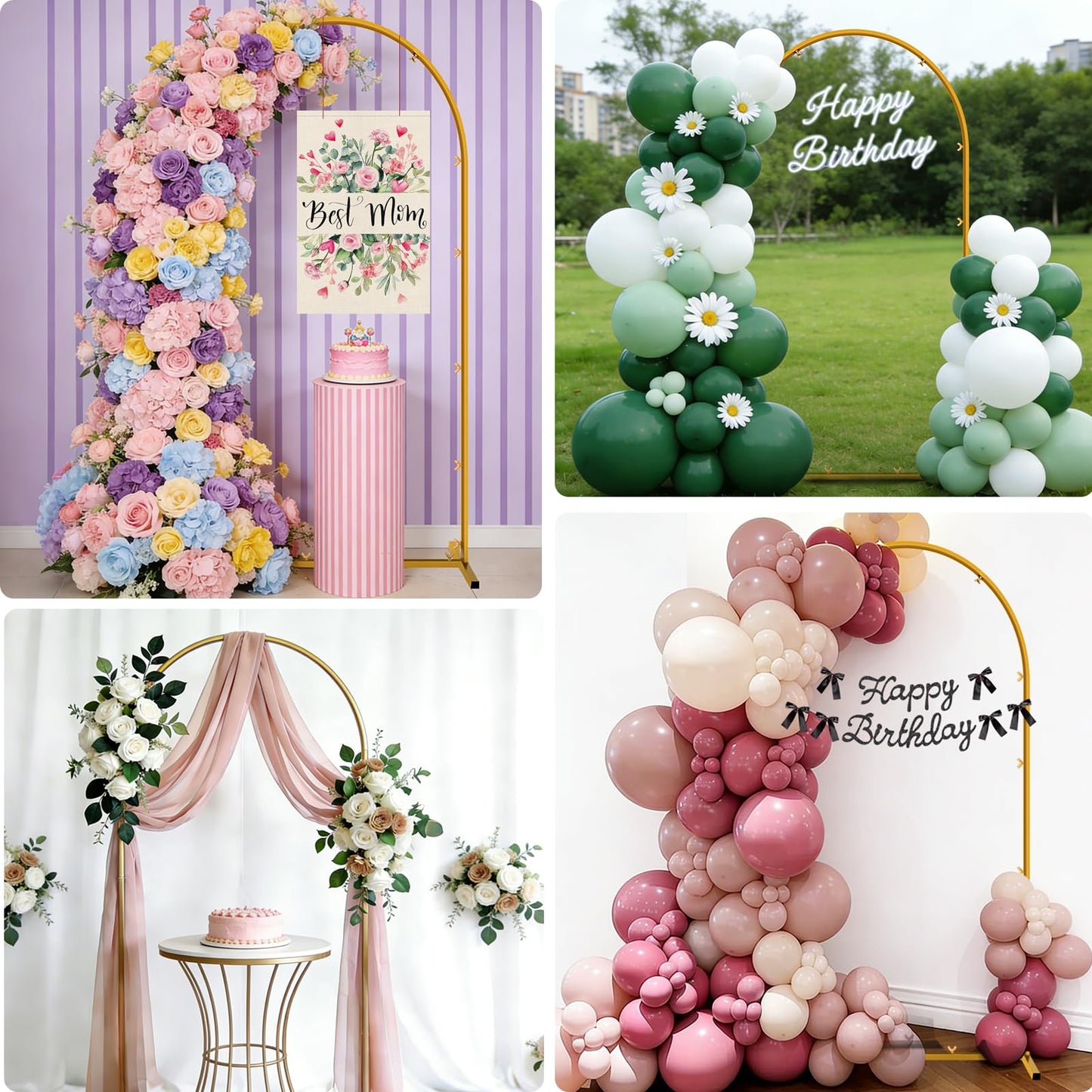Gold Metal Arch Backdrop Stand, 6FT Wedding Arch Stand for Birthday Party Bridal Baby Shower Graduation Ceremony Photo Booth Garden Floral Balloon Arches Decoration