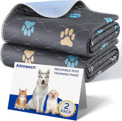 Aitmexcn Washable Puppy Dog Pee Pad, 2PCS 100% Waterproof Whelping Training Mat for Puppy/Senior Dog, Fast Drying Reusable Puppy Pads for Indoor, Outdoor and Car Travel- 48'' x 65''