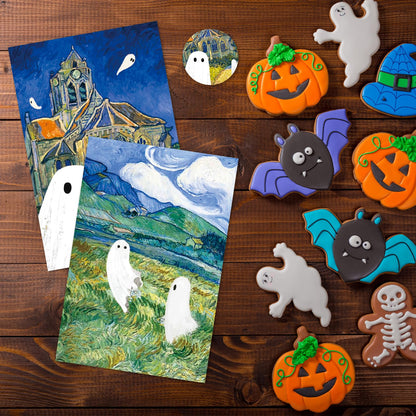 JarThenaAMCS 36 Pcs Halloween Greeting Cards Van Gogh Ghost Blank Note Cards with Envelope Stickers for Party Invitations, 4 x 6 Inch
