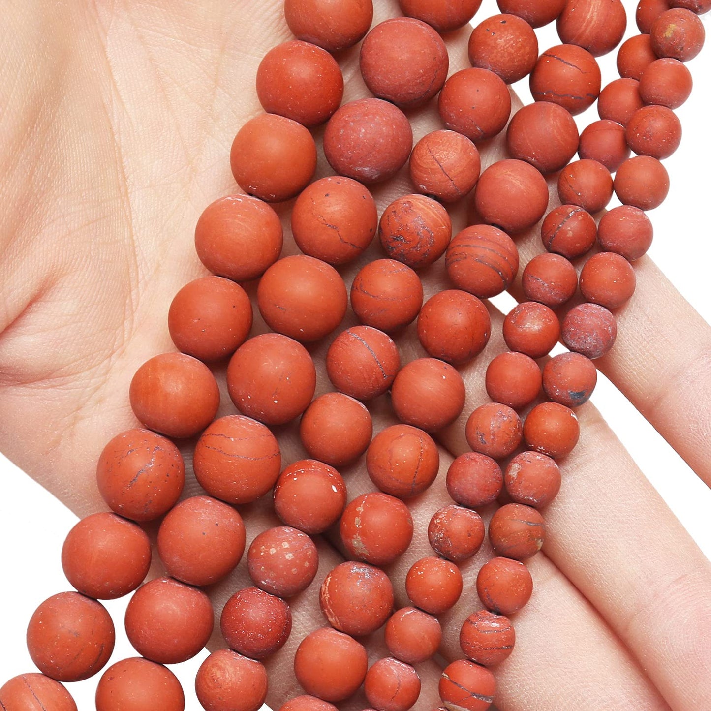 Natural Matte Red Jasper Beads, 6MM Round Frosted Unpolished Loose Gemstone Beads for Bracelet Necklace Jewelry Making, Energy Stone Healing Power with Stretch Beading Cord