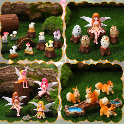 GGSTDDUP 33 Pcs Fairy Garden Accessories Miniatures Garden Kit with Resin Fairies, Mushroom House & Bridge Miniature Accessories for Terrarium, Dollhouse & Outdoor Decor