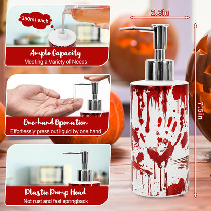 JarThenaAMCS Halloween Soap Dispenser Bloody Handprint Glass Dispenser with Pump Refillable Liquid Soap Container for Home Kitchen Bathroom Countertop