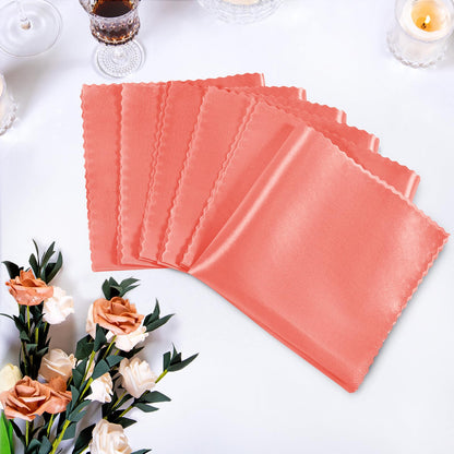 Manyshofu 20 Pieces Coral Satin Scalloped Napkins - 18x18 Inches Satin Cloth Napkins, Square Fabric Napkin Set - Elegant & Smooth Table Napkins for Wedding Dinner Party Banquet Restaurant