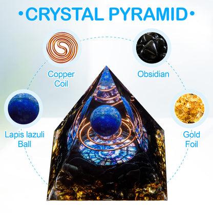 Orgone Crystal Pyramid, Lapis Lazuli Healing Crystal,Orgonite Protection Crystals Energy Generator for Attract Wealth Success and Prosperity