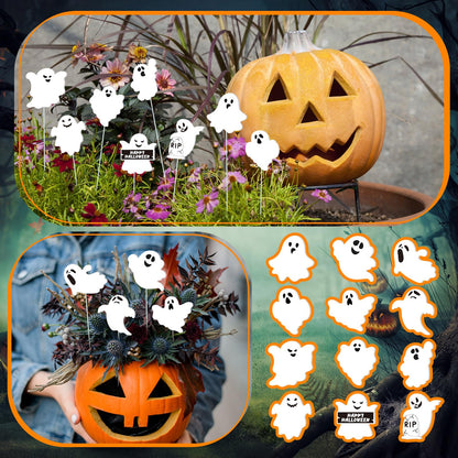 Fullhawl 12 Pcs Halloween Ghost Garden Stakes Spooky Planter Stakes Double Sided Yard Signs Waterproof Cute Outdoor Decorations for Home Potted Planter Lawn Garden Yard Party Favor(Halloween Ghost)