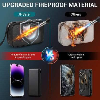 JHSafer Fireproof Electronics Organizer Travel Case, Water Resistant Tech Accessories Pouch, Explosion-proof Cord Storage Bag with Fireproof Zipper for Phone, Power Bank, Cables, USB, Black