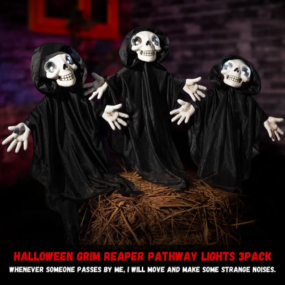 Halloween Outdoor Decoration, Halloween Grim Reaper Pathway Lights with Timer, Landscape LED Path Light Stakes, Sidewalk Glowing Lamp, Walkway Lighting Decorative for Garden, Patio, Yard Lawn, (3pack)