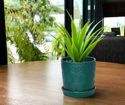 D'vine Dev Ceramic Flower Plants Pots Planter, 3.8 Inch 5.8 Inch Stoneware Planter Pot with Drainage Hole and Saucer, Set of 2, Dark Blue Green, 99-E-4