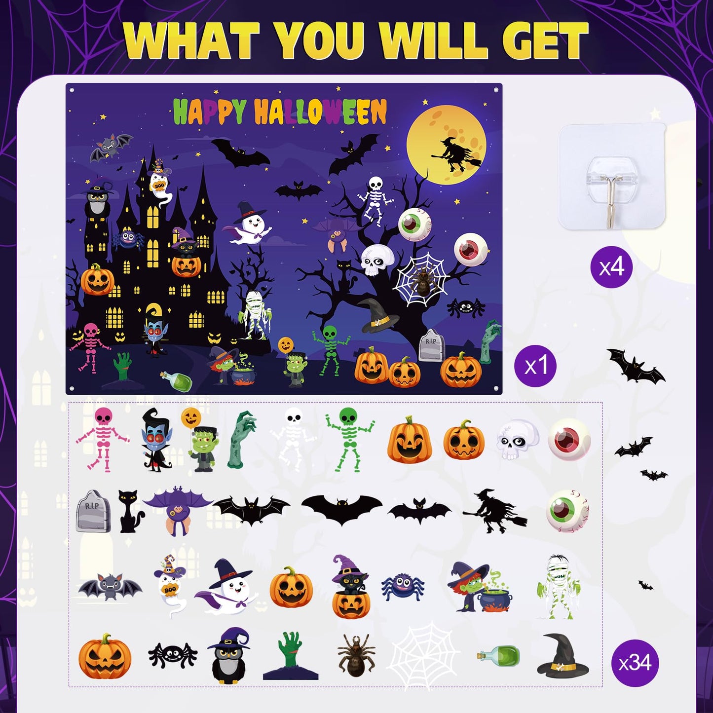 MiniInflat Halloween Felt Board 3.4FT 35 Pcs Happy Halloween Felt Story Board Haunted House DIY Craft Project Scary Pumpkin Ghost Storytelling Hanging Ornament for Trick or Treat Gift (35, House)