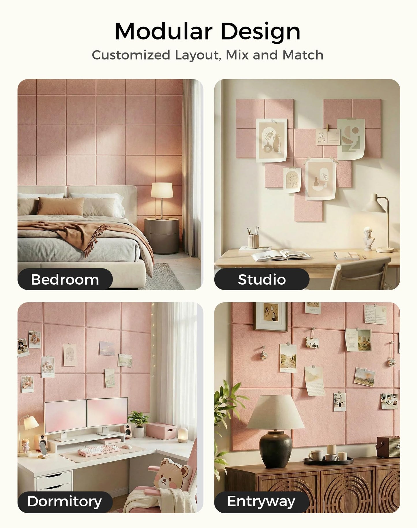 Aothia 12-Pack Felt Bulletin Board Tiles for Walls - 48x36 Modular Bulletin Board, Cork Board Alternative Pin Board for Office & Classroom, 70 Adhesive Tabs & 40 Push Pins Included (Pink)