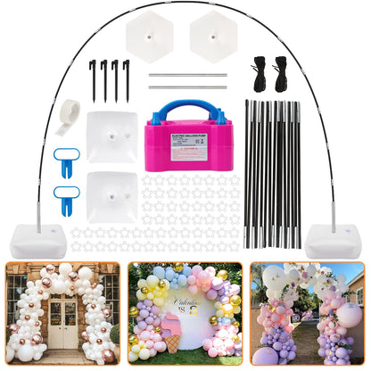 RUBFAC Balloon Arch Kit and Balloon Pump, 10Ft Wide Adjustable Balloon Arch Stand for Floor Frame with Electric Pump Bases Balloon Accessories for Birthday Party Baby Shower Festival Decorations