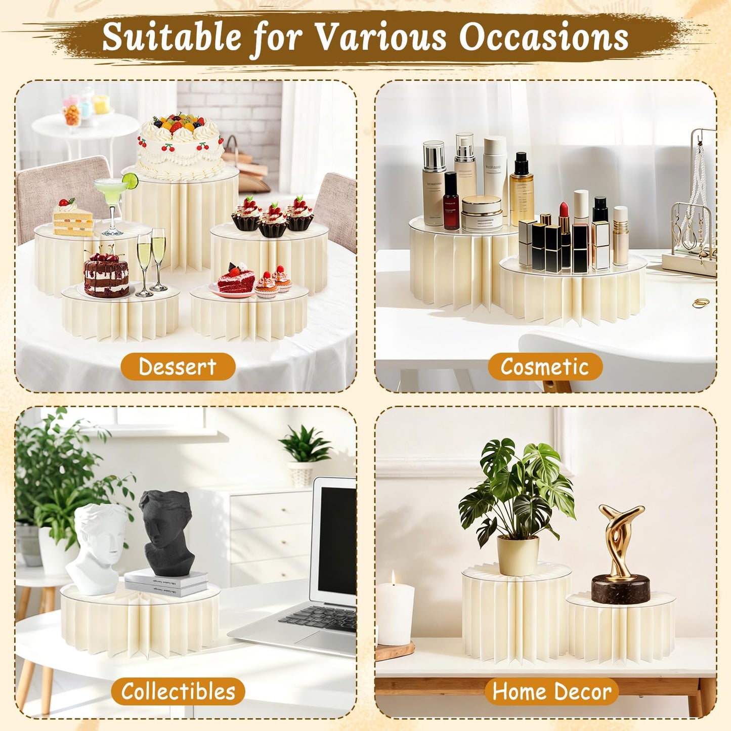 5Pack Buffet Risers Display Stands Foldable Food Risers for Buffet Table Tall Cake Cupcake Stands Cardboard Cylinder Stand Dessert Table Display Set for Catering Jewelry Wedding Party Decor (White)