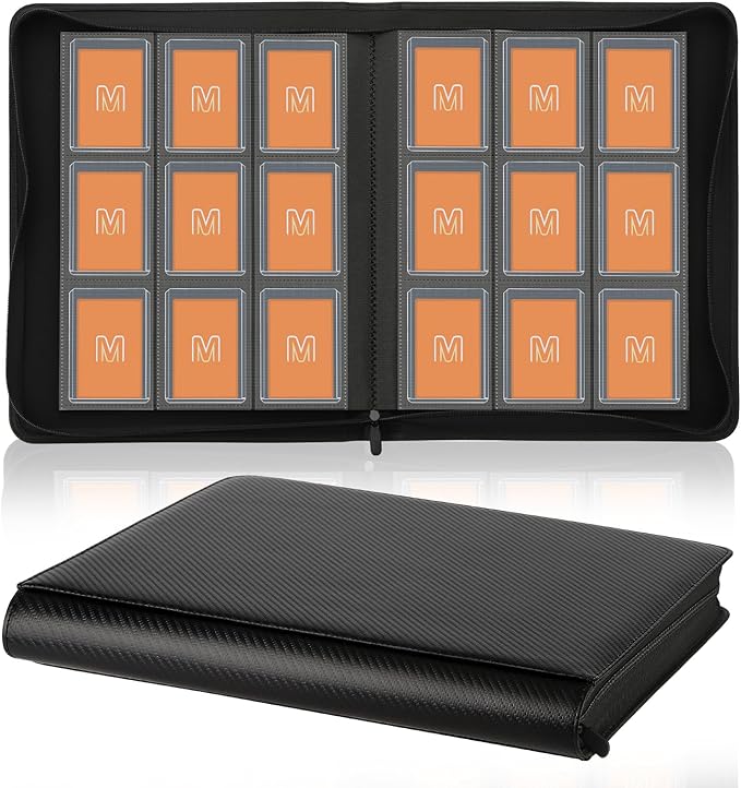 Toploader Binder,Trading Card Binder Storage Hold up 288 Cards 9-Pocket Top Loader Binder with Sleeves for 3"x4" Rigid Toploaders Hard Cases (9Carbon Fiber Black)