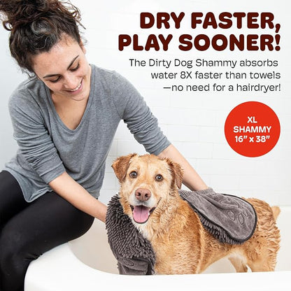 Dog Gone Smart The Dirty Dog Shammy - Fast Drying Plush Shammy Towel with Dual Hand Pockets and Elastic - Super Absorbent Polyamide Microfiber & Machine Washable - Brown, X-Large