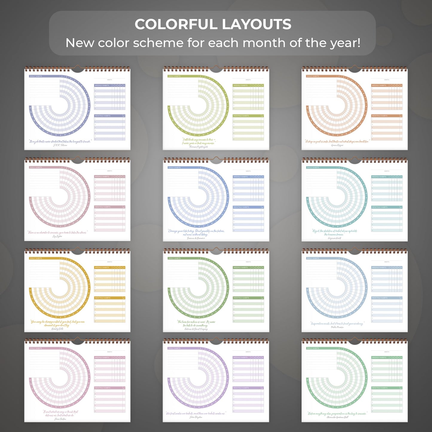 Clever Fox Habit Calendar Circle – 24-Month Inspirational Daily Habit Tracker with Colorful Pages – Routine & Goal Planner Journal (Black)