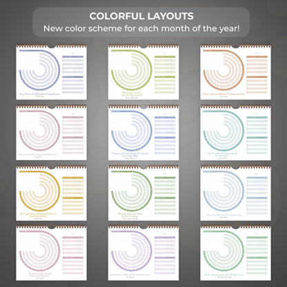 Clever Fox Habit Calendar Circle – 24-Month Inspirational Daily Habit Tracker with Colorful Pages – Routine & Goal Planner Journal (Black)