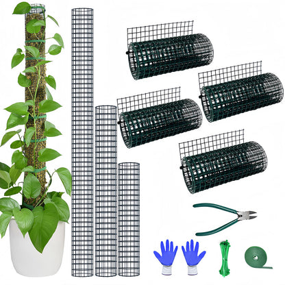 chicarry Moss Pole DIY Kit, 13.2ft Metal Moss Pole for Plants Monstera, 4Pcs 8.3in×3.3ft Steel Moss Pole Mesh with Plier, Cable Ties, Sphagnum Moss Pole (13.2ft Wire Mesh with Plier)