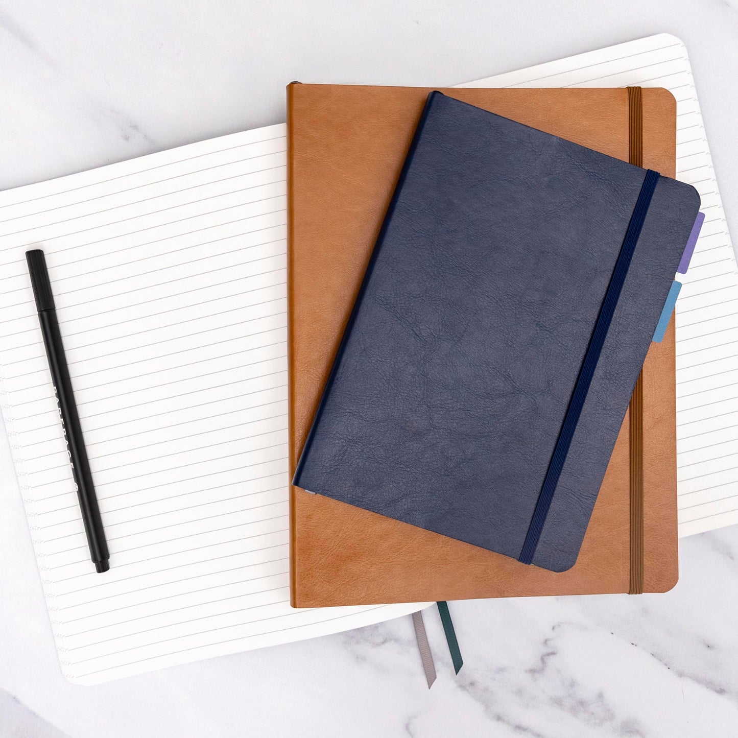 PAPERAGE Softcover Lined Journal Notebook (Black), 160 Pages, Medium College Ruled Notebook, 5.6 inches x 7.9 inches - 100 GSM Thick Premium Paper, Soft Vegan Leather Journal for Home, Work & School