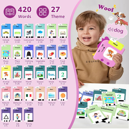 Spanish and English Talking Flash Cards for Toddlers 1 2 3 4 5 6 Year Olds, 420 Sight Words, Montessori Learning Toys, Pocket Speech Therapy Toys, Sensory Preschool Educational Birthday Gift