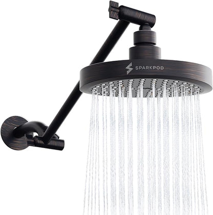 SparkPod 6" Round Rain Shower Head with 11" Shower Arm | Shower Head & Extension Arm Combo, Height Adjustable, High Pressure Performance, Easy 1-Minute Installation,Oil-Rubbed Bronze