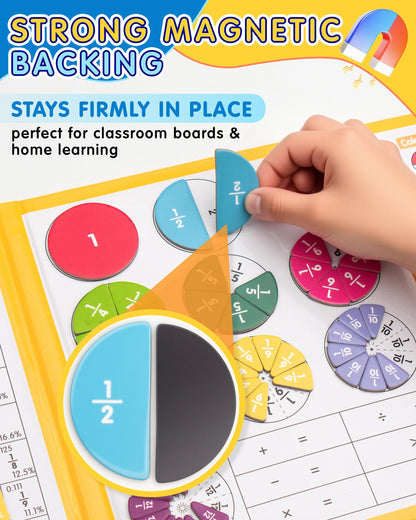Magnetic Fraction Educational Puzzle, Magnetic Fraction Demonstration Book with Fraction Tiles & Circles, Montessori Fraction Manipulatives for Elementary School, Hands-On Math Learning Toys for Kids