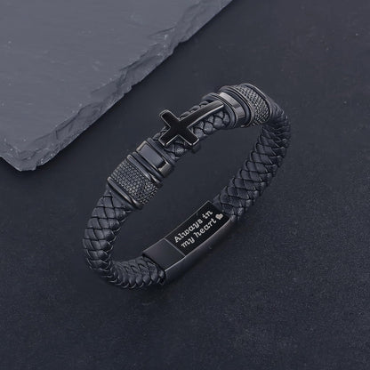 YOUFENG Urn Bracelet for Human Ashes Leather Cremation Cross Bracelet Stainless Steel Keepsake Cuff Bangle Jewelry for Men