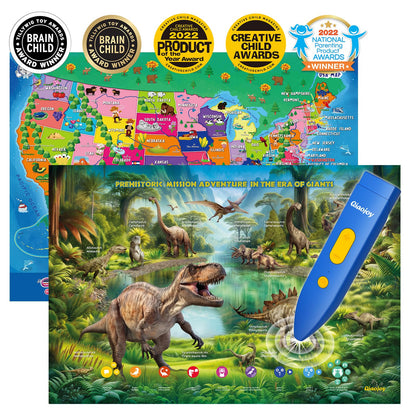 Bilingual Interactive for Kids Talking USA Map Dinosaur Poster for Kids Learning and Educational Toys,Talking Educational Dinosaur Toy for Ages 3 to 12 Years Old,Learning Chart for Preschool/Gift