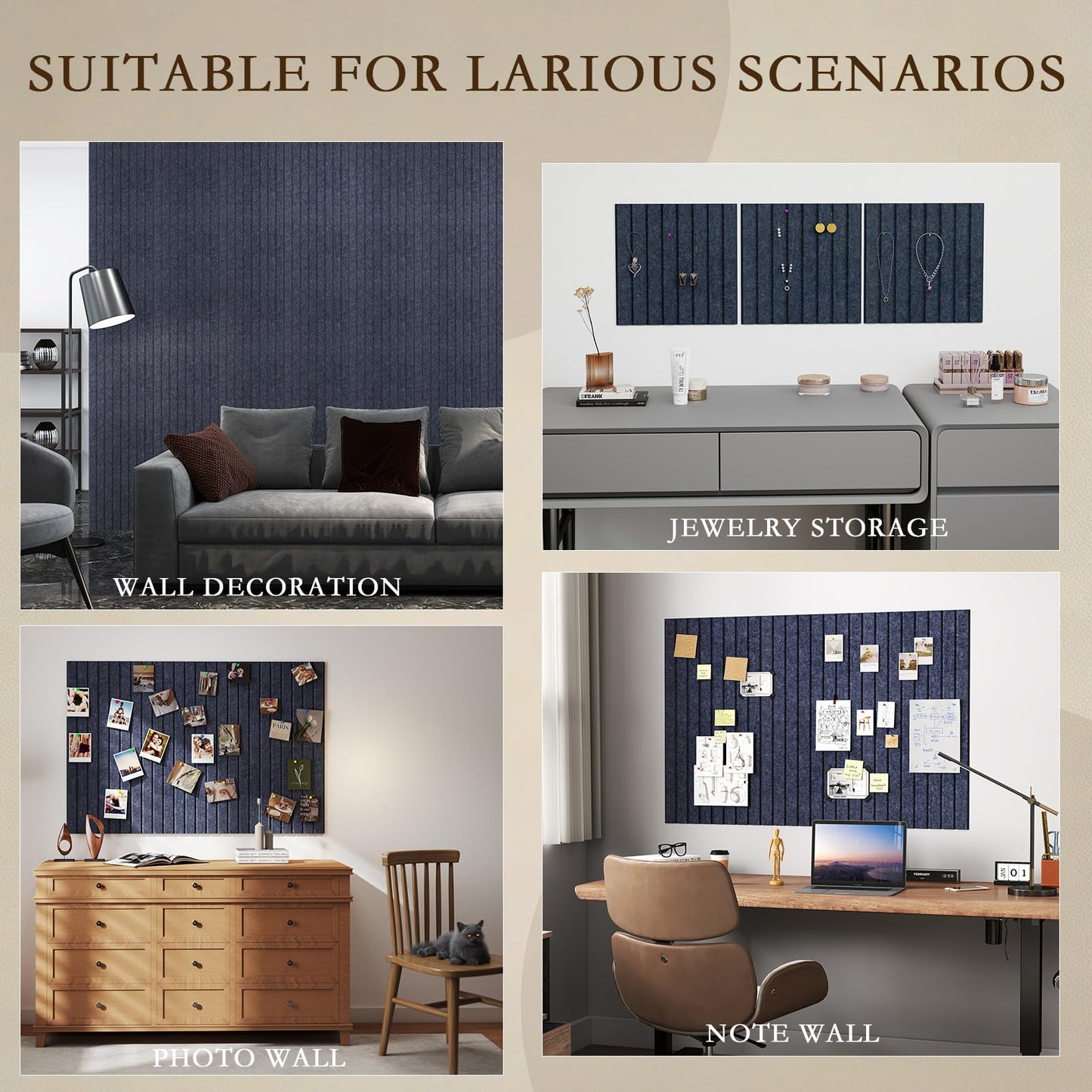 JBER Large Felt Bulletin Board 36" x 24" - 6 Pack Felt Wall Tiles, Cork Board Alternative to Use in Office & Home Decor, Classroom Decor, Vision Board to Display Your Photos(Starlight Blue)