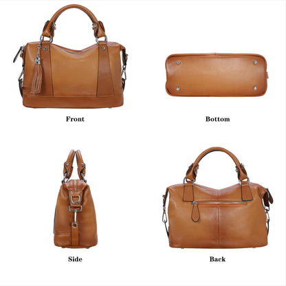 HESHE Womens Genuine Leather Handbags Purse Crossbody Satchel Tote Bags Ladies Real Leather Bags (Sorrel)