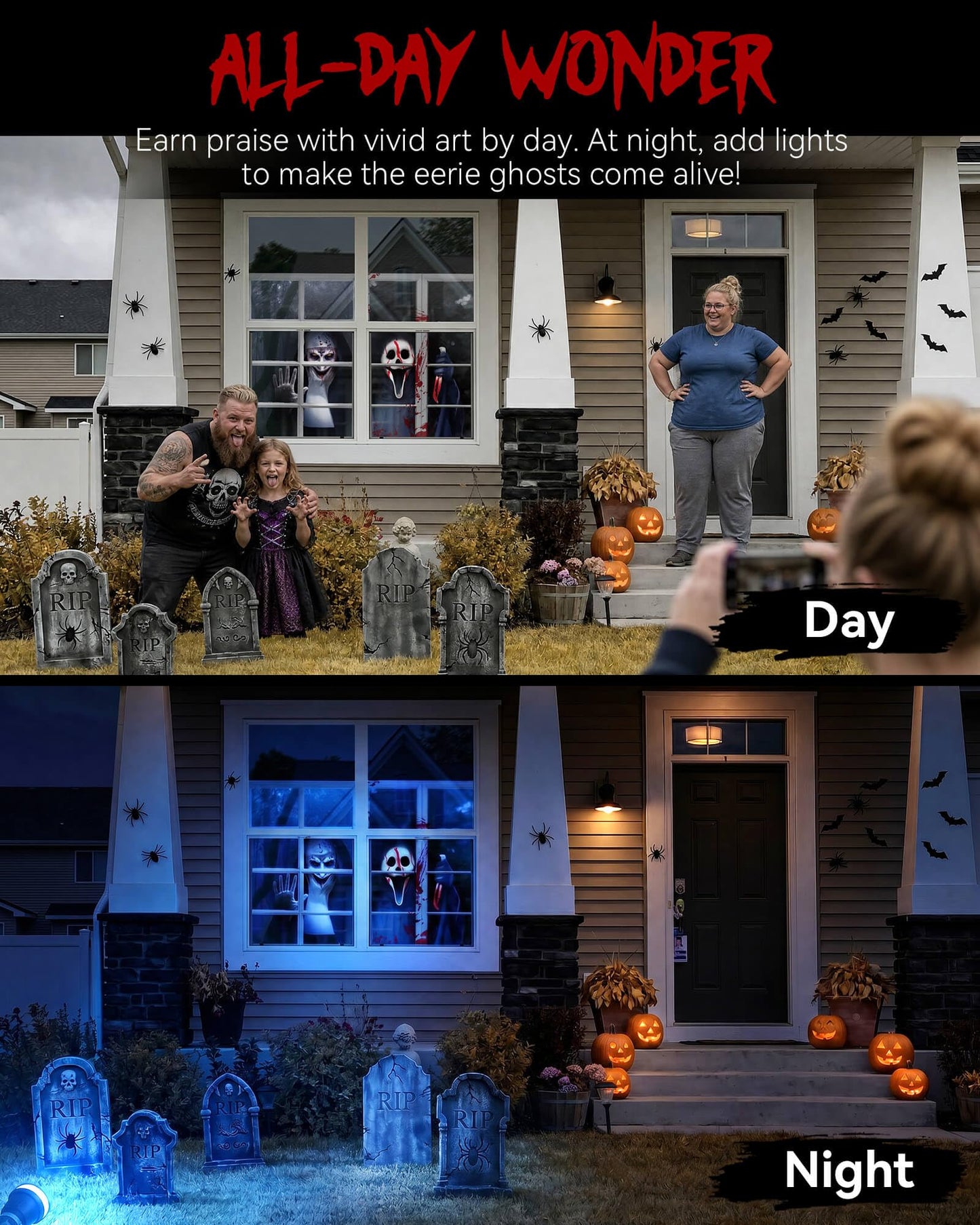 YUSPENYE 2 Pack of Halloween Sister Ghost Window Door Cover, Halloween Decoration, Party Decors
