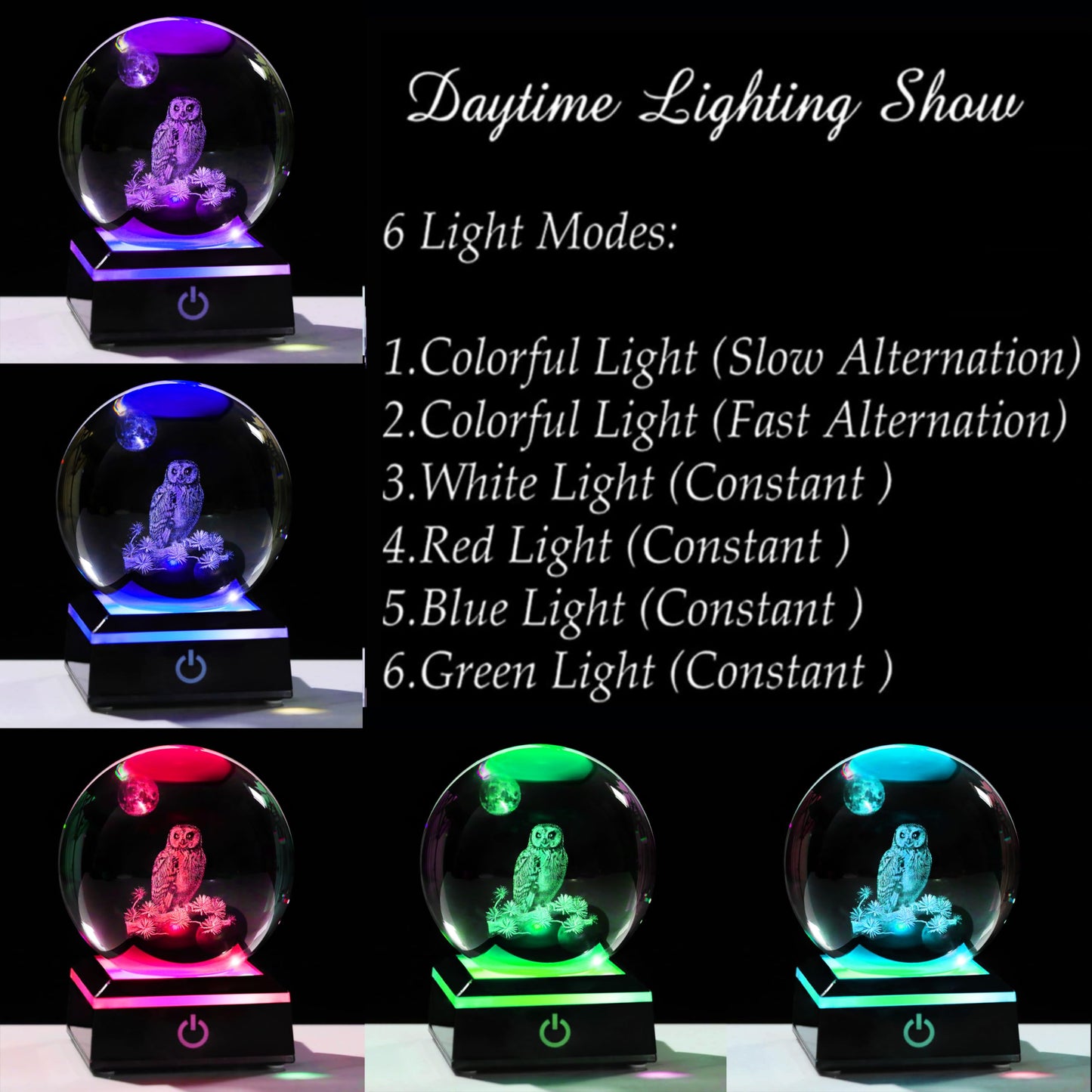 Qianwei Owl Gifts for Women 3D Crystal Ball 3.14'' - Laser Owl Decor Glass Animals Bird Figurines Statue Stuff for Room Decorations Bird Night Light
