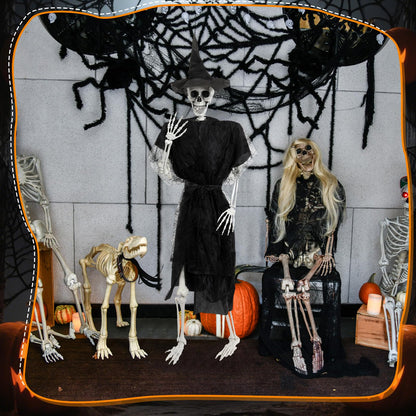 HunnmingRe 1 Set 5.4 ft Halloween Skeleton Decorations Outdoor Posable Life Size Skeleton with Costume Clothing Set and Movable Joints for Halloween Party Yard Haunted House Prop Decor (Witch)