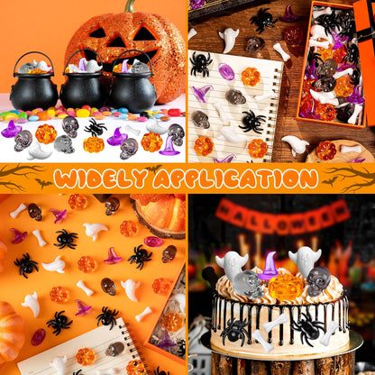 ZHWKMYP 220 Pcs Halloween Vase Filler, Mini Acrylic Pumpkin Ghost Skull Spider Witch Hats Gems for Centerpieces Table Decorations, Halloween Sensory Bin Filler Decor for DIY Crafts