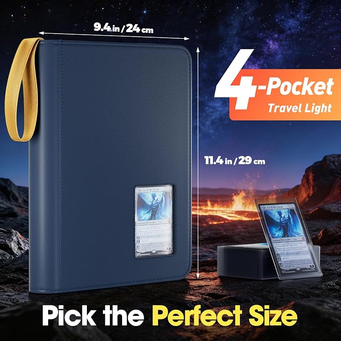 ProCase 4 Pocket Top Loader Binder, Holding 144 Cards in 3"x4" Toploaders, Side Loading Small Book Folder with Clear Window for Pokemon, Trading, Sports Cards Collection TCG, MTG -Navy