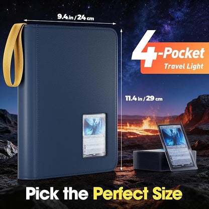 ProCase 4 Pocket Top Loader Binder, Holding 144 Cards in 3"x4" Toploaders, Side Loading Small Book Folder with Clear Window for Pokemon, Trading, Sports Cards Collection TCG, MTG -Navy