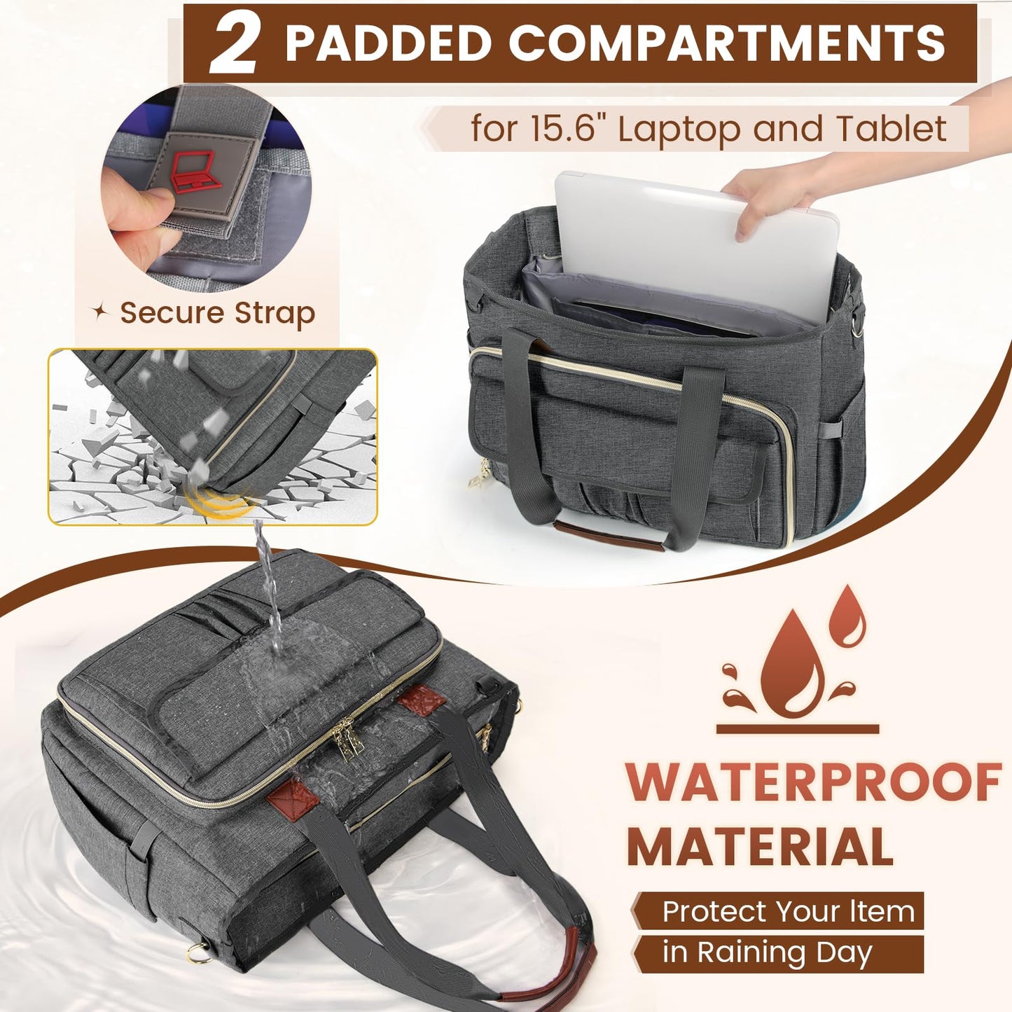 RAINSMORE Teacher Tote Bag 15.6 inch Laptop Bag for Women Work Bags Nurse Bag Lightweight Laptop Tote Computer Messenger Shoulder Bags with Insulated Pocket, Professional Laptop Briefcase