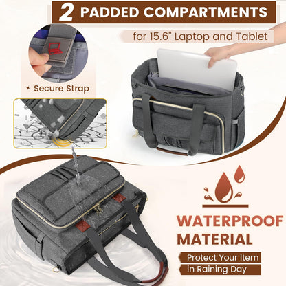 RAINSMORE Teacher Tote Bag 15.6 inch Laptop Bag for Women Work Bags Nurse Bag Lightweight Laptop Tote Computer Messenger Shoulder Bags with Insulated Pocket, Professional Laptop Briefcase