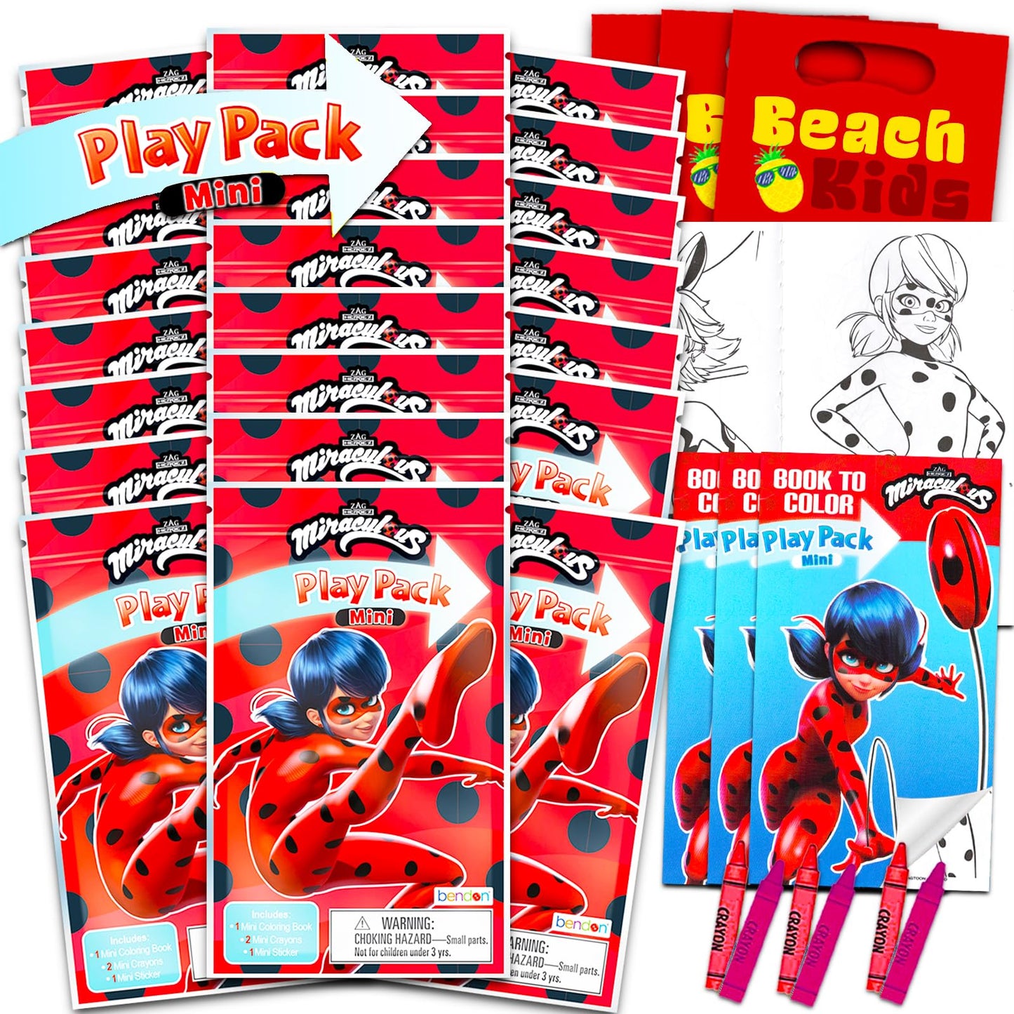 Miraculous Ladybug Mini Party Favors Set for Kids - Bundle with 24 Miraculous Ladybug and Cat Noir Play Packs with Coloring Pages, Stickers, More (Miraculous Ladybug Birthday Party Supplies)