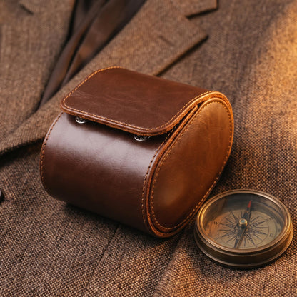 Luxury Watch Travel Case for Men – Premium Leather Watch Roll with Soft Compressible Pillows Fits Rolex, Omega & Apple Watch Ultra (Brown)